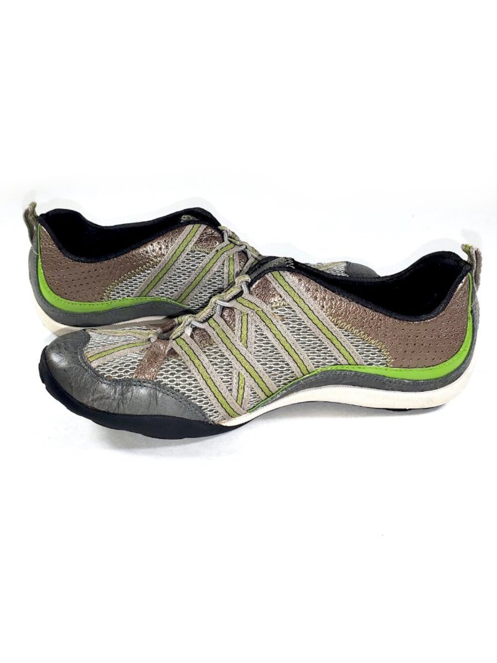 Clarks Privo Siren Metallic Pewter Neon Green Slip On Sneakers Women’s 5.5